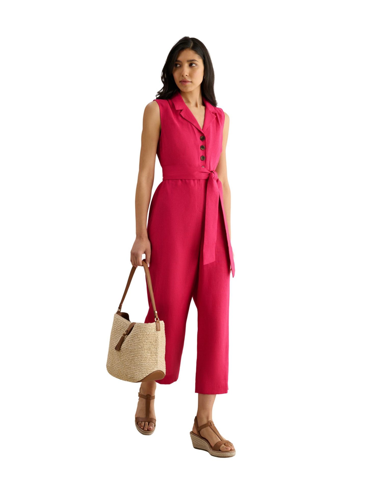 Женский комбинезон Hobbs London Destiny Collared Linen Jumpsuit, цвет: Cherrypink — фото 4