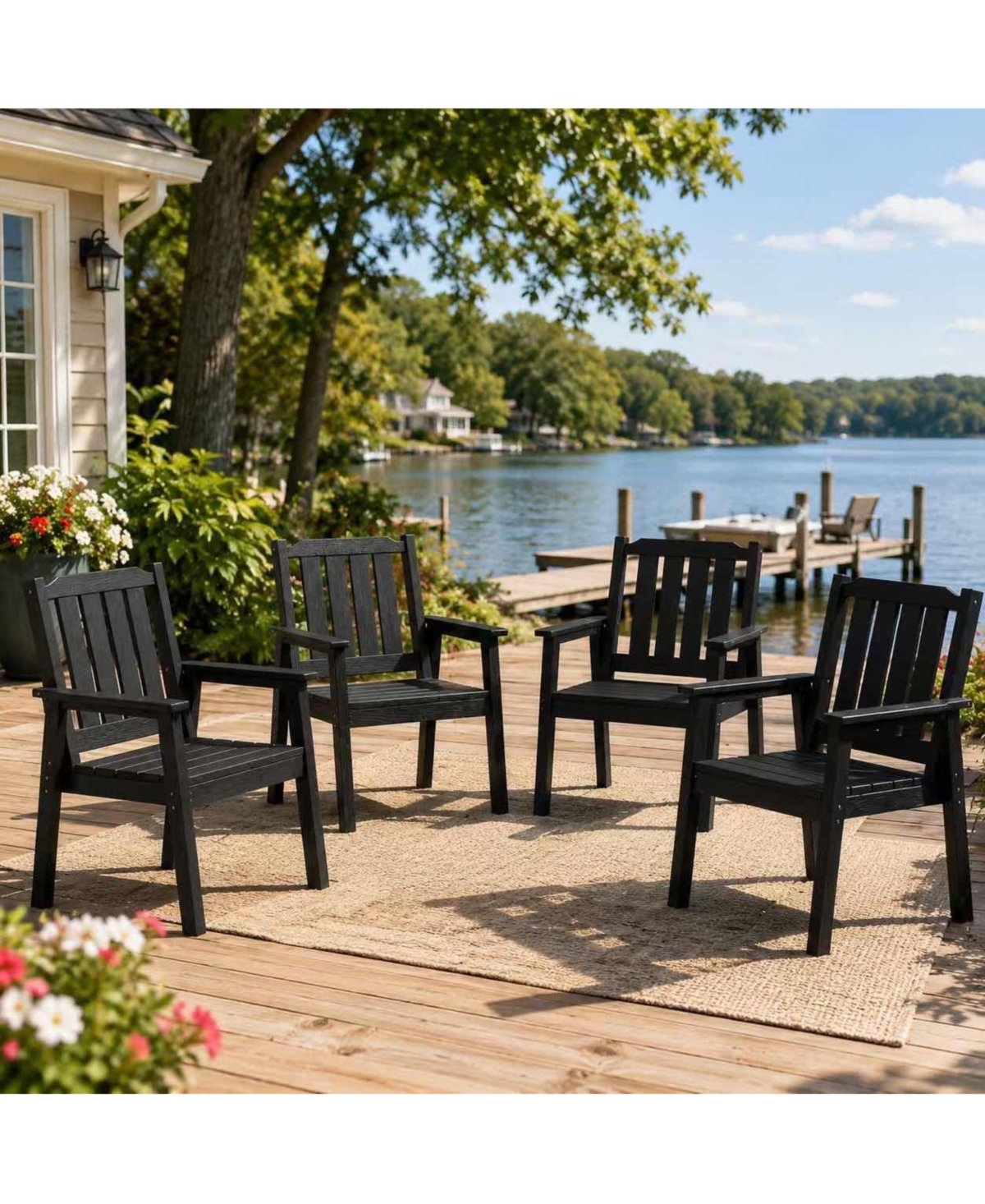 homfan Wide Seat Outdoor Patio Dining Chairs Set, All-Weather Hdpe With Back, Waterproof, Sturdy For Deck, Backyard, Poolside.