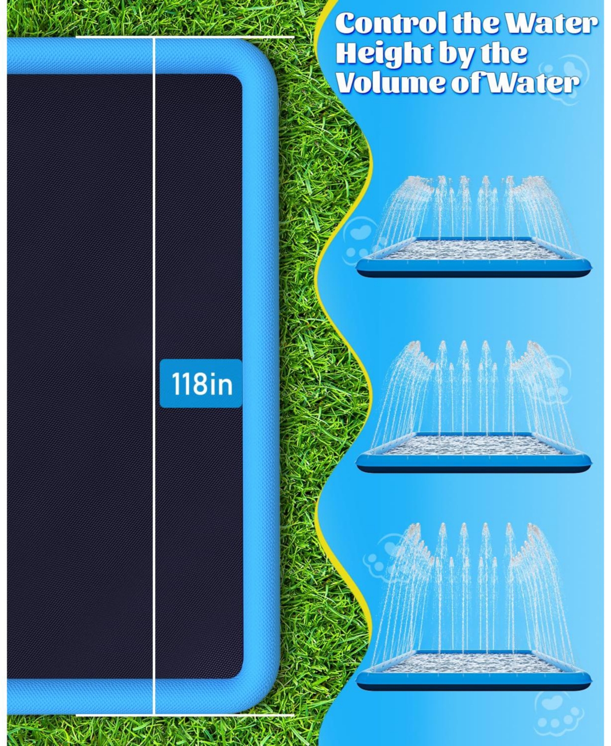 Aofar 118" Splash Pad Non-slip Dog Pool Sprinkler Outdoor Pet Summer