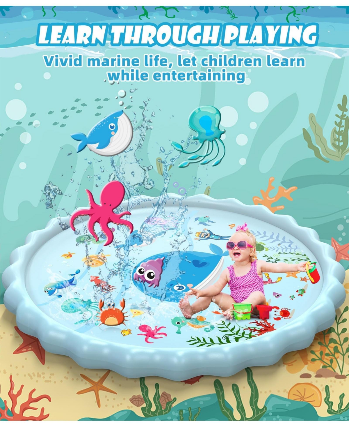 Aofar 102.3" Splash Pad Sprinkler Play Mat Kids Outdoor Water Pool