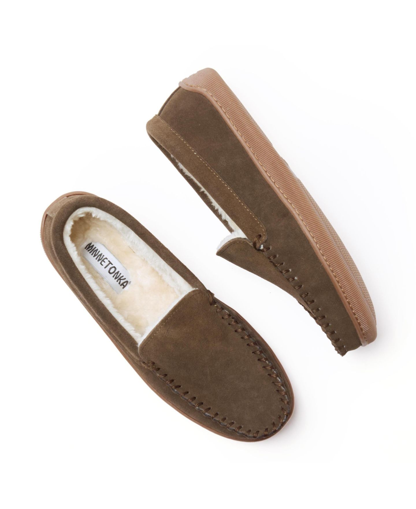 Мужские тапочки Minnetonka Suede Pile Lined Hardsole Venetian Slippers, цвет: Коричневый, вариант 1 — фото 2