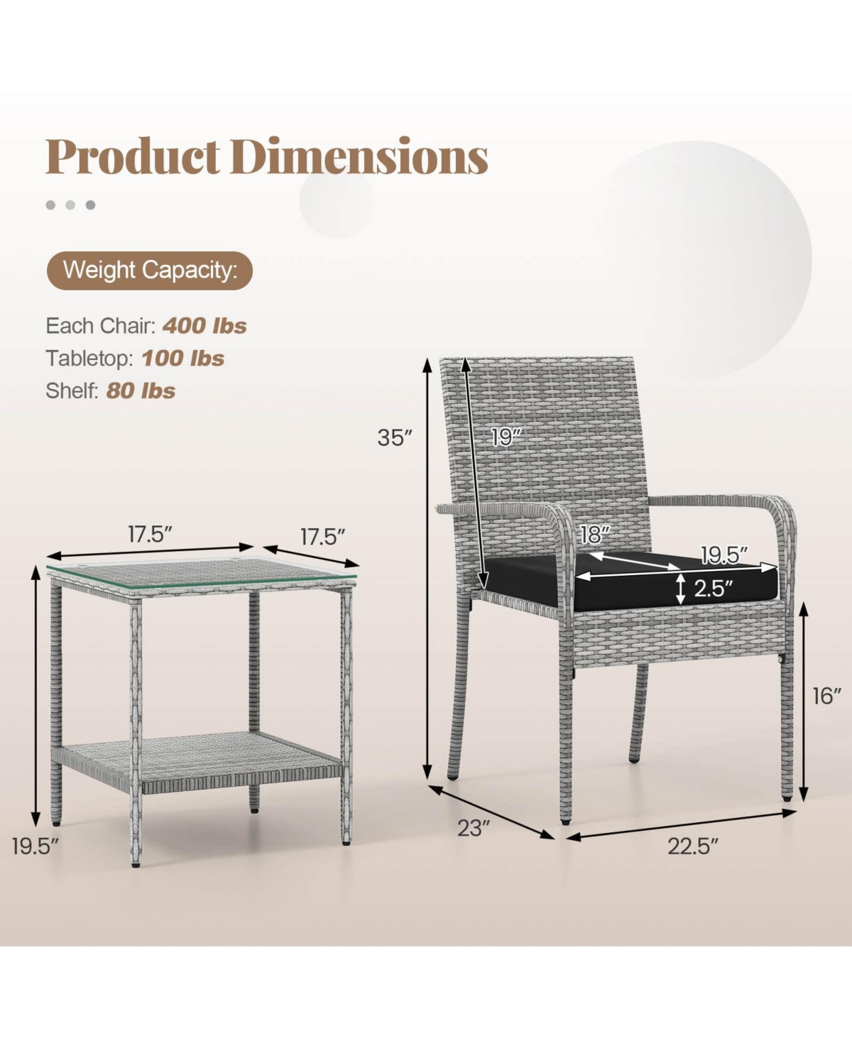Costway 3 Pieces Patio Furniture Set with Seat Cushions and Tempered Glass Tabletop