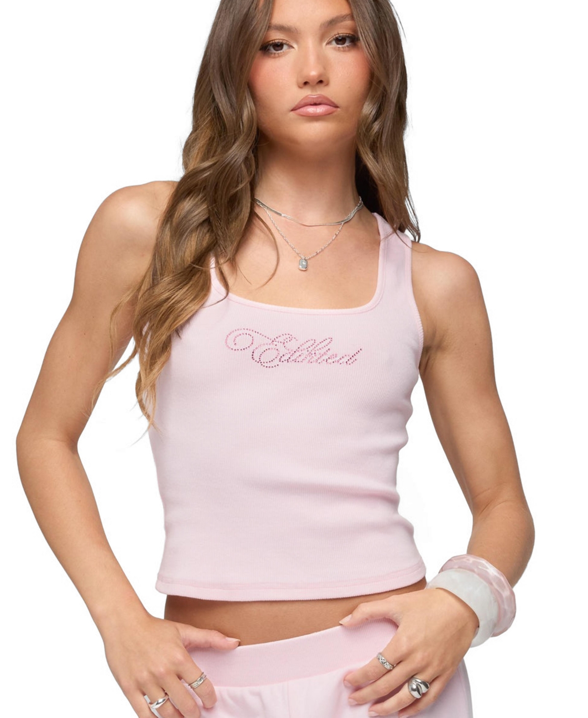 Edikted Women's Studio Rhinestone Ribbed Tank Top