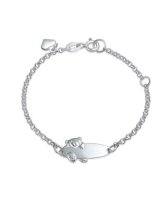 Petite Bear Charm Blank Name Identification ID Bolo Bracelet .925 Sterling Silver 5- 6 inch Adjustable