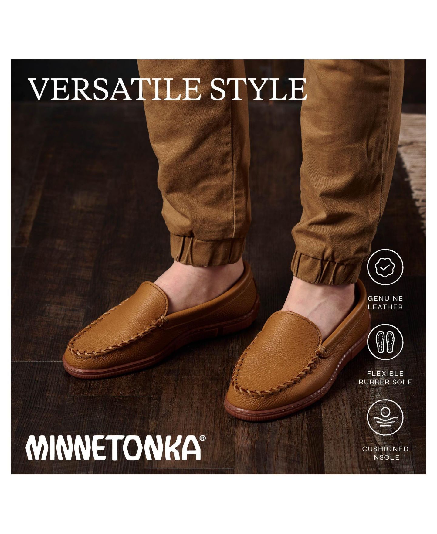 Мужские мокасины-слипоны Minnetonka из лосиной кожи, цвет: Натуральный — фото 5