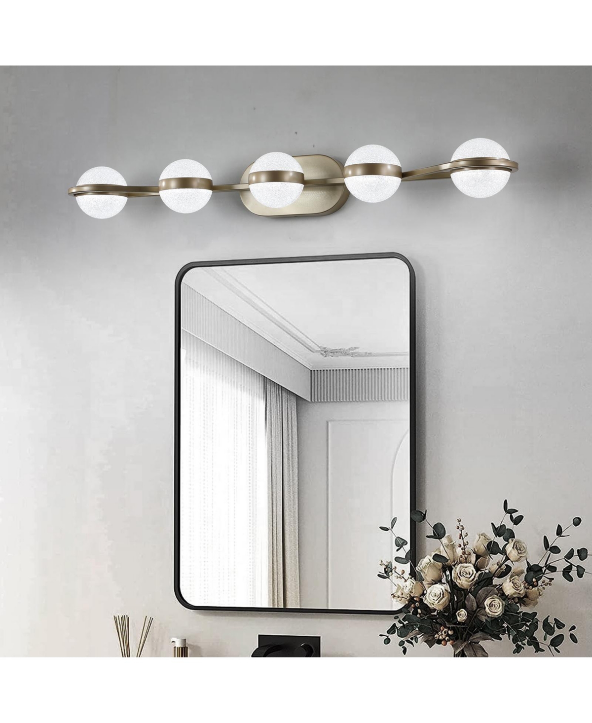 Midola Bathroom Vanity Light, Led 5 Bulb Crystal Sand Acrylic Shades, Wall Mounted Decorative Lighting Fixture, Suitable for Bathroom Vanity Mirror