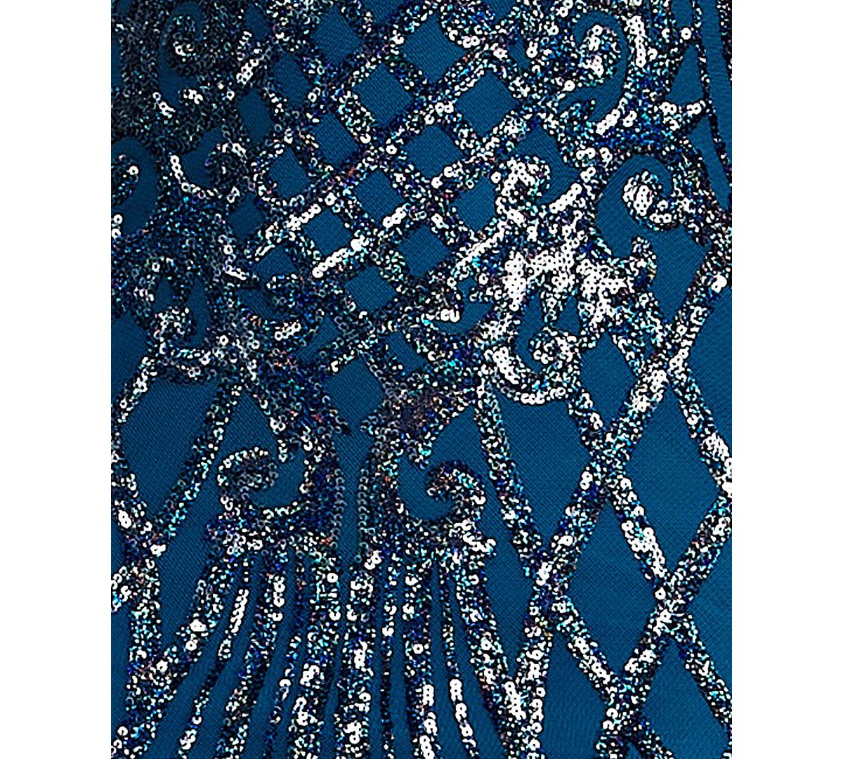 B Darlin Juniors' V-Neck Pattern Sequin Spaghetti Straps Dress view 6 — MAYCSS fashion products
