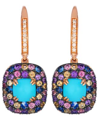 Robin's Egg Blue Turquoise Cushion Cut, Multi-Gemstone (2-7/8 ct. t.w.) & Nude Diamond (1-1/10 ct. t.w.) Drop Earrings in 14k Strawberry Gold