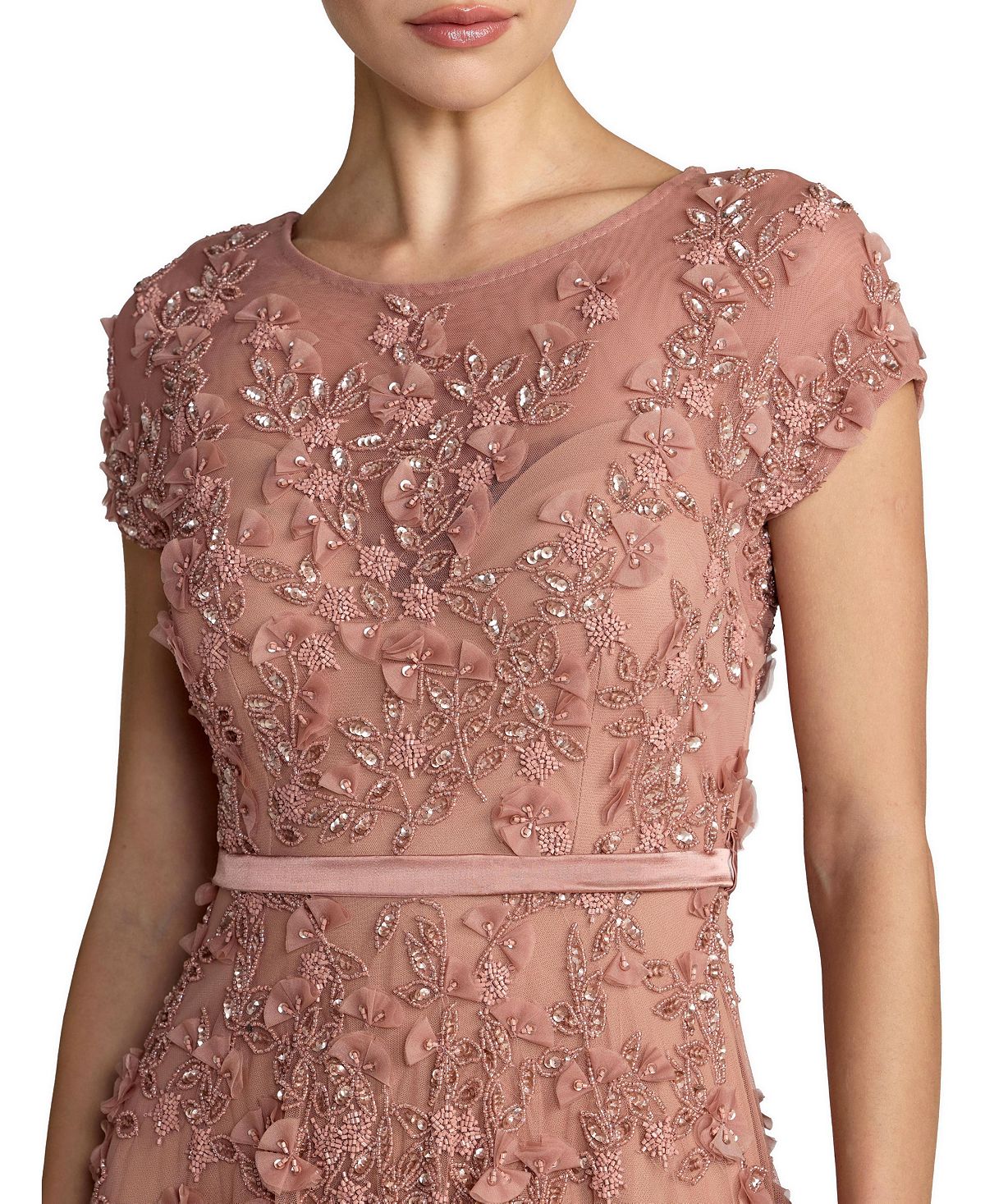 Mac Duggal Women's Floral Embellished Cap Sleeve Midi Dress view 3 — MAYCSS fashion products