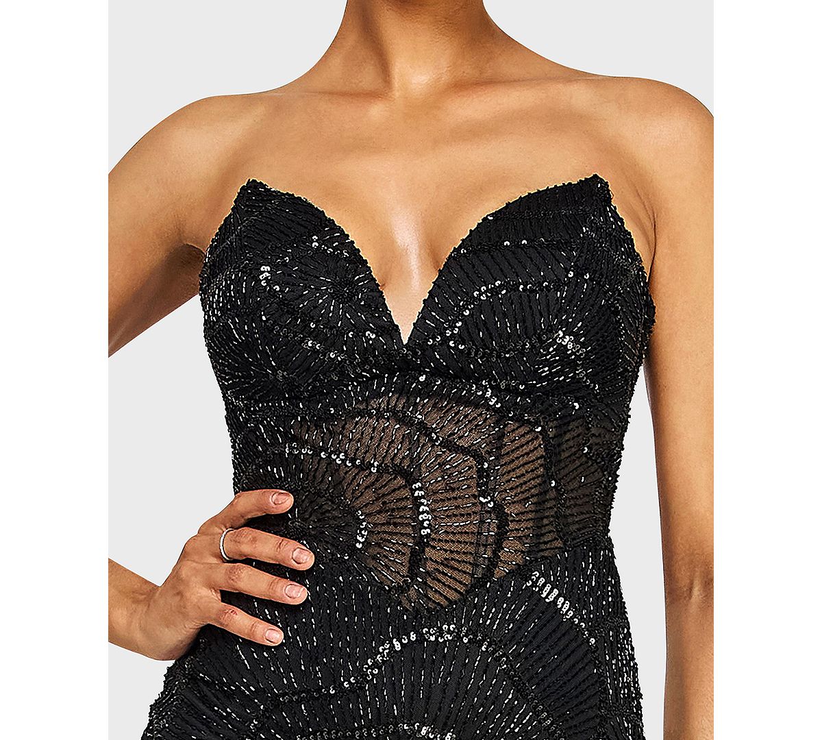 Alex & Sophia Juniors' Strapless V-Neck Sequin Beaded Dress view 3 — MAYCSS fashion products