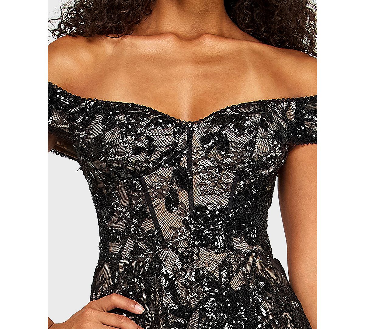Alex & Sophia Juniors' Off-The-Shoulder Lace Sequin Dress view 4 — MAYCSS fashion products
