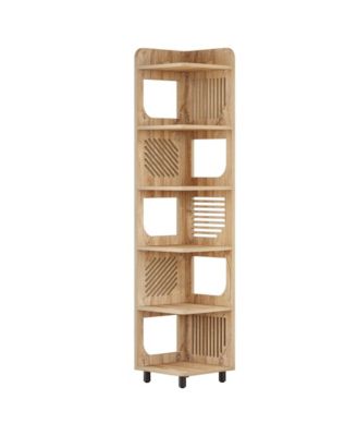 71 Inch Narrow Corner Bookshelf with Display and Storage Rack