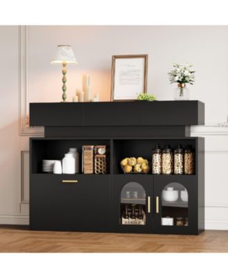 Coffee Bar Cabinet,Kitchen Storage Cabinet with 3 Drawers,Sideboard Buffet Cabinets with Ajustable Shelf