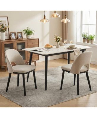 Set of 2 Wooden Dining Chairs, Upholstered Fabric Dining Room Chairs with High Back and Deep Seat, Modern Farmhouse Kitchen Chairs