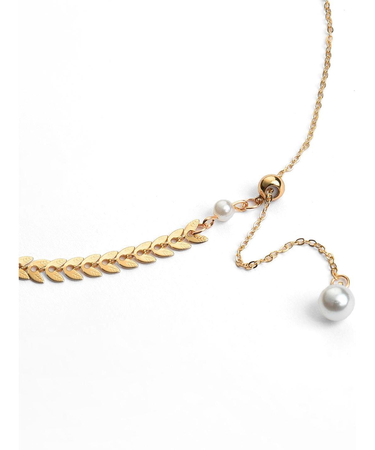 Sohi Women's Gold Plated White Pearl Beaded Necklace