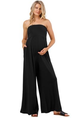 Women's Strapless Wide Leg Jumpsuit with Pockets
