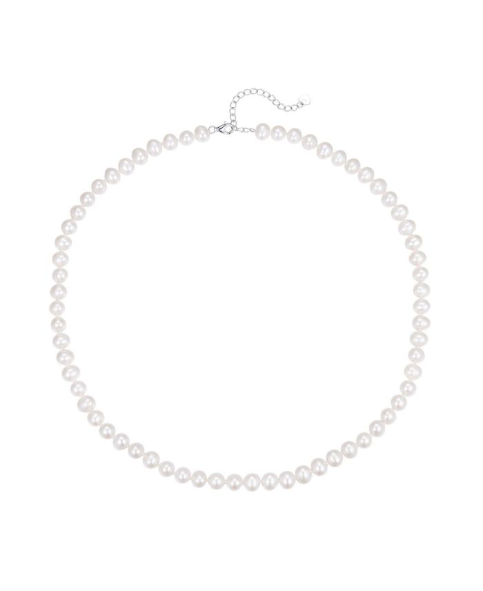Miss Circle Women Freshwater Pearls Necklace with White Gold Vermeil