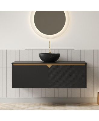 24" Wall Mounted Bathroom Vanity with Ceramic Vessel Sink, Sintered Stone Top, Soft Close Door, Modern Plywood Cabinet