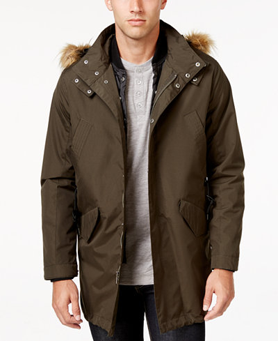 Cole Haan Men's 3-in-1 Lightweight Anorak with Faux-Fur Removable Hood