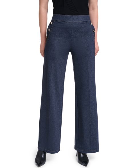 Женские брюки KARL LAGERFELD PARIS Petite Silky Pont Mid-Rise Sailor, цвет: Тёмно-синий