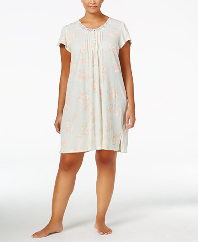 elaine miss trimmed nightgown knit lace floral plus