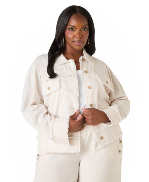 Женские куртки Ashley Stewart Women's Plus Size Frayed Linen Blend Trucker Jacket