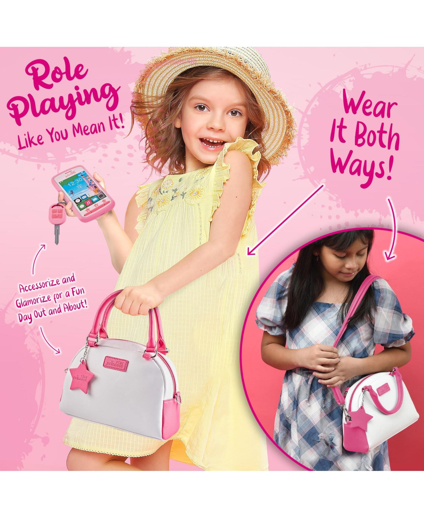 Детский игровой набор GNUADZ Pretend Makeup Light-Up Keys Purse Playset, 15-Piece, Ages 3+, цвет: Розовый — фото 3