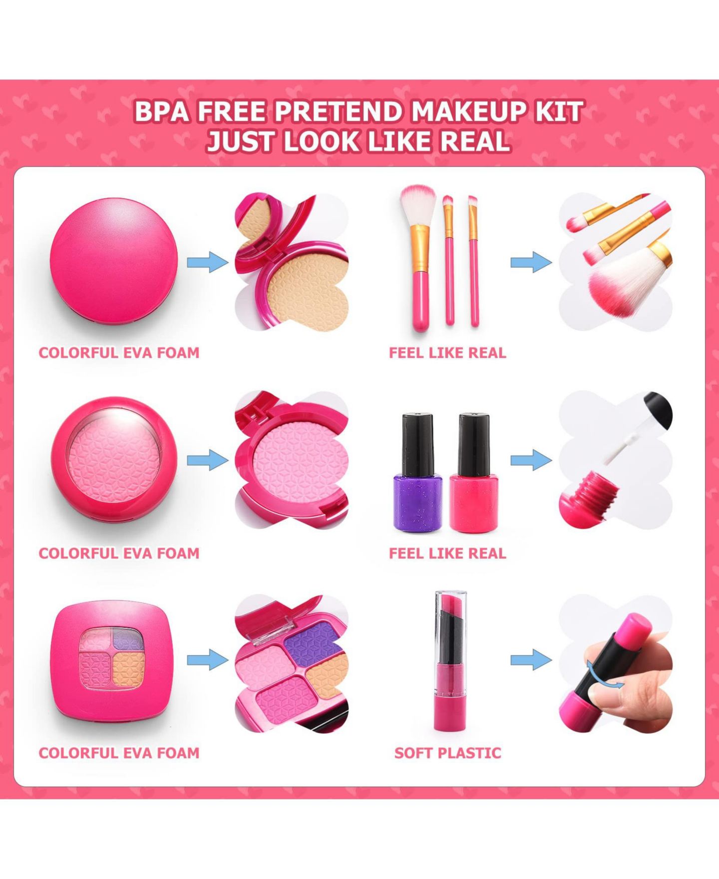 Детские игрушки GNUADZ Princess 21-Piece Makeup Kit, Ages 3-8, цвет: Розовый — фото 4