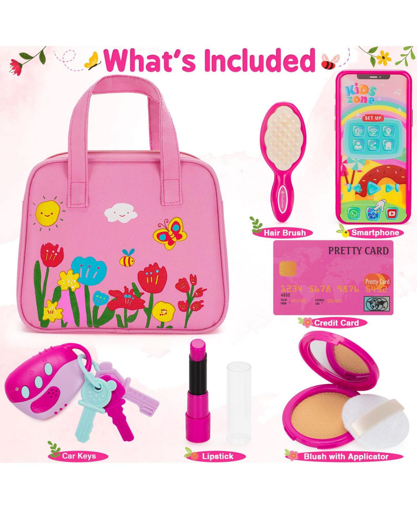 Детский игровой набор GNUADZ Princess Play Makeup Playset, 7-Piece, Ages 5+, цвет: Розовый — фото 4