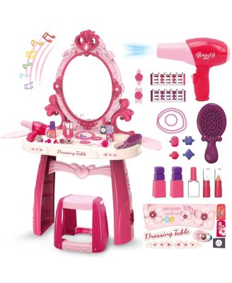 Vanity Makeup Table Mirror Chair Light Music Hair Dryer Toy Gift Kids 2-6 Years