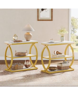 End Table Set of 2, Narrow 3-Tier End Table for Living Room, Industrial Wooden Side Table