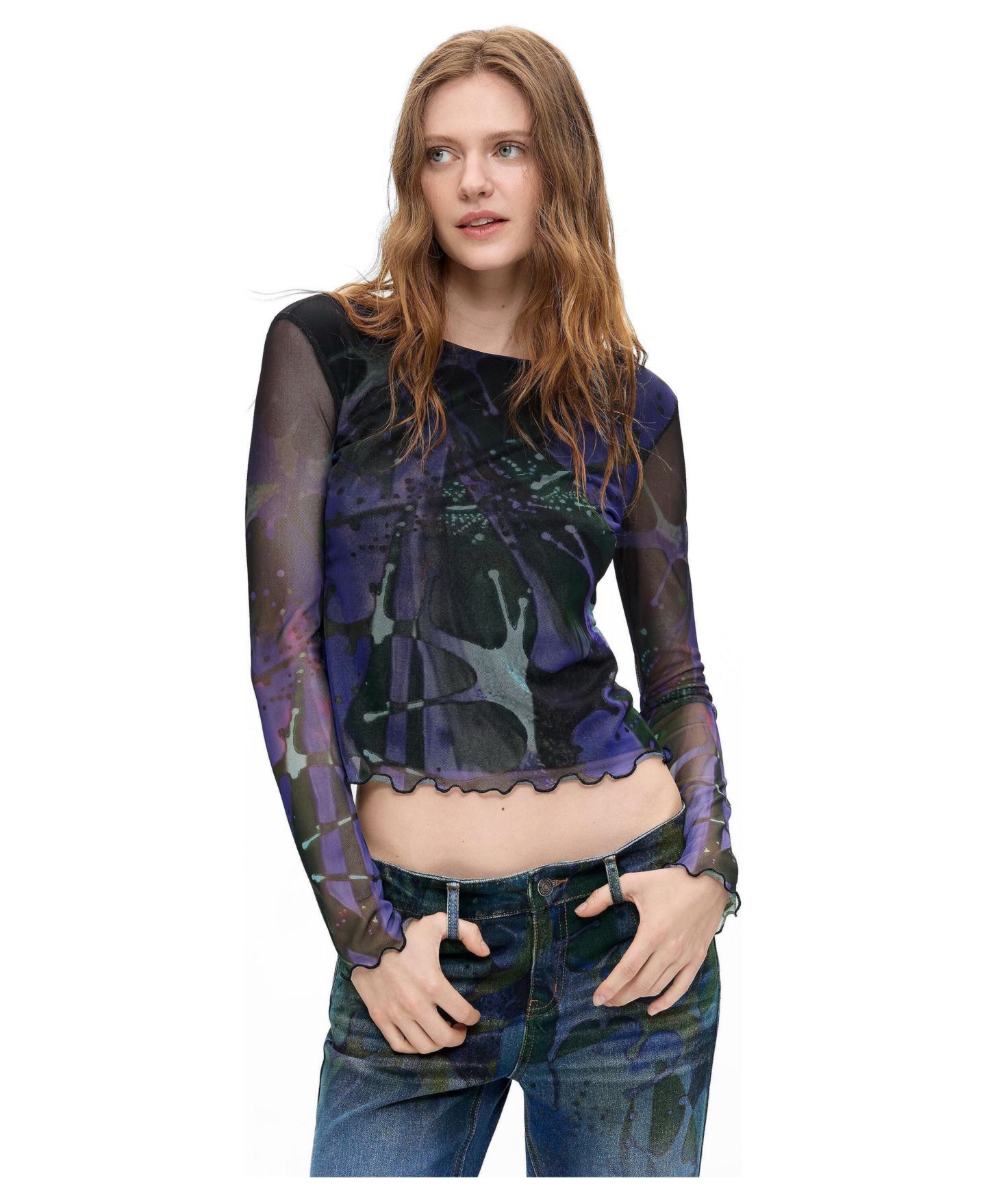 Женская футболка Desigual Printed tulle T-shirt M. C. Lacroix, цвет: Тёмный синий — фото 1
