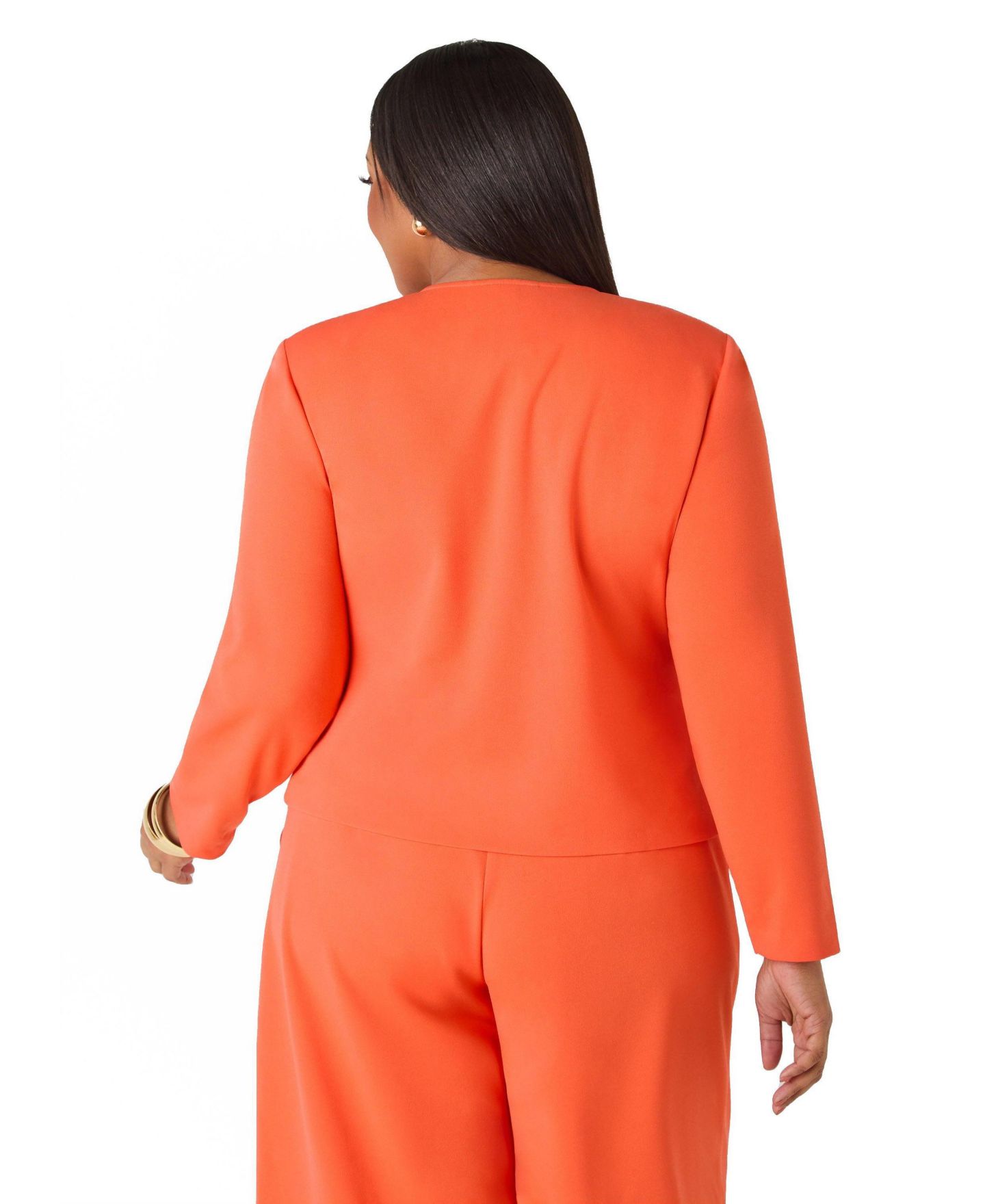 Женская куртка Ashley Stewart Plus Size Button Detailed Crepe, цвет: Оранжевый — фото 2