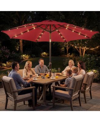 10Feet Solar LED Patio Umbrella With 32 Lights, Outdoor Umbrella With Tilt And Crank, 8 Iron Ribs For Garden Deck Pool - Multiple Colors