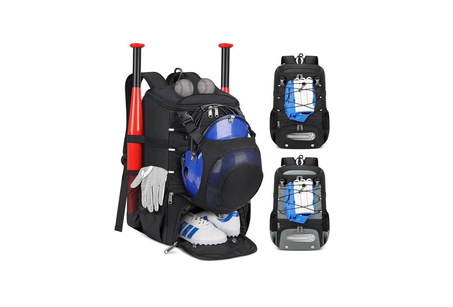 Детская сумка Furlihong Baseball Bag for Youth and Adult - Lightweight with Shoe Compartment, Helmet Holder Fence Hook, Waterproof Backpack Holds Bat Softball Gear, цвет: Чёрный — фото 1