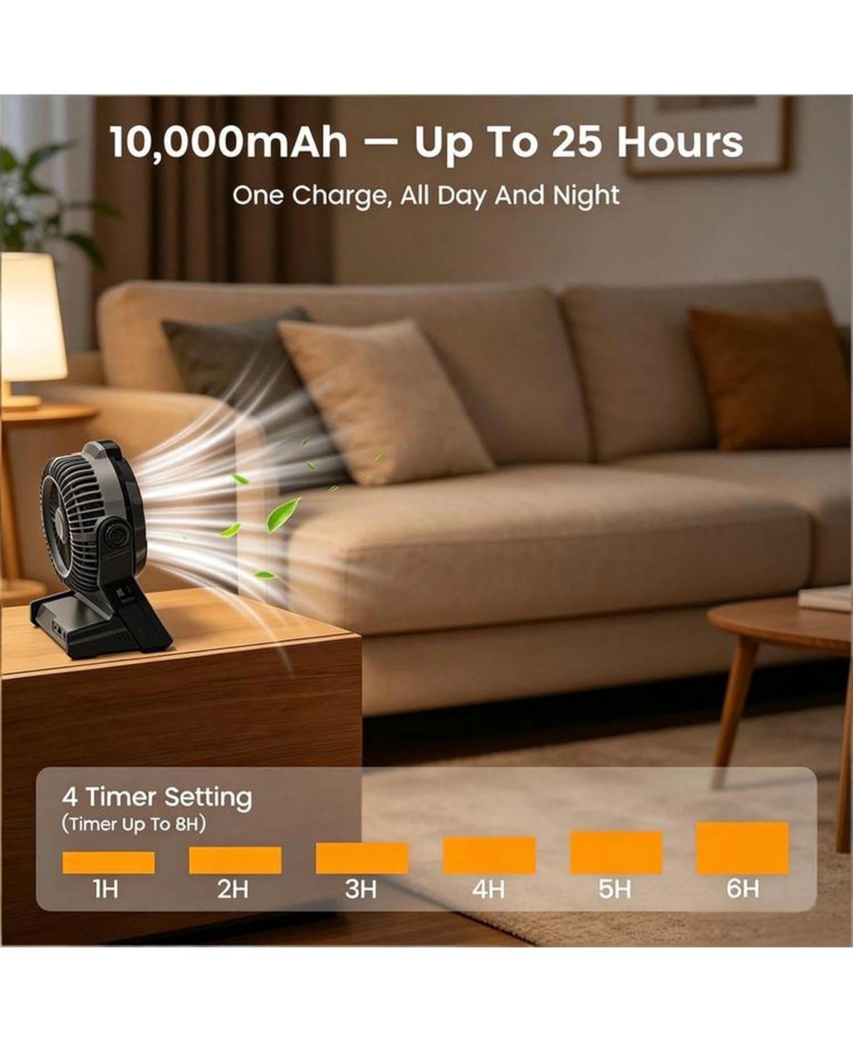 Cowsar 10000mAh Rechargeable Camping Fan with Timer and Light