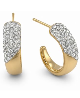 Clear Crystal Pave J Hoop Earring, Gold Plate and Silver Plate