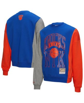 Men's and Women's Blue New York Knicks Hardwood Classics Split 3 Pullover Sweatshirt