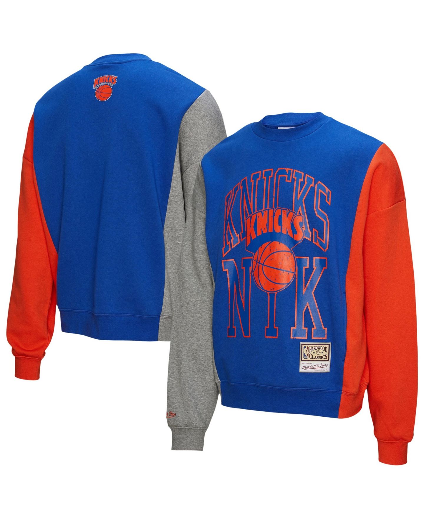 Женский свитшот Mitchell & Ness and Blue New York Knicks Hardwood Classics Split 3 Pullover — фото 1