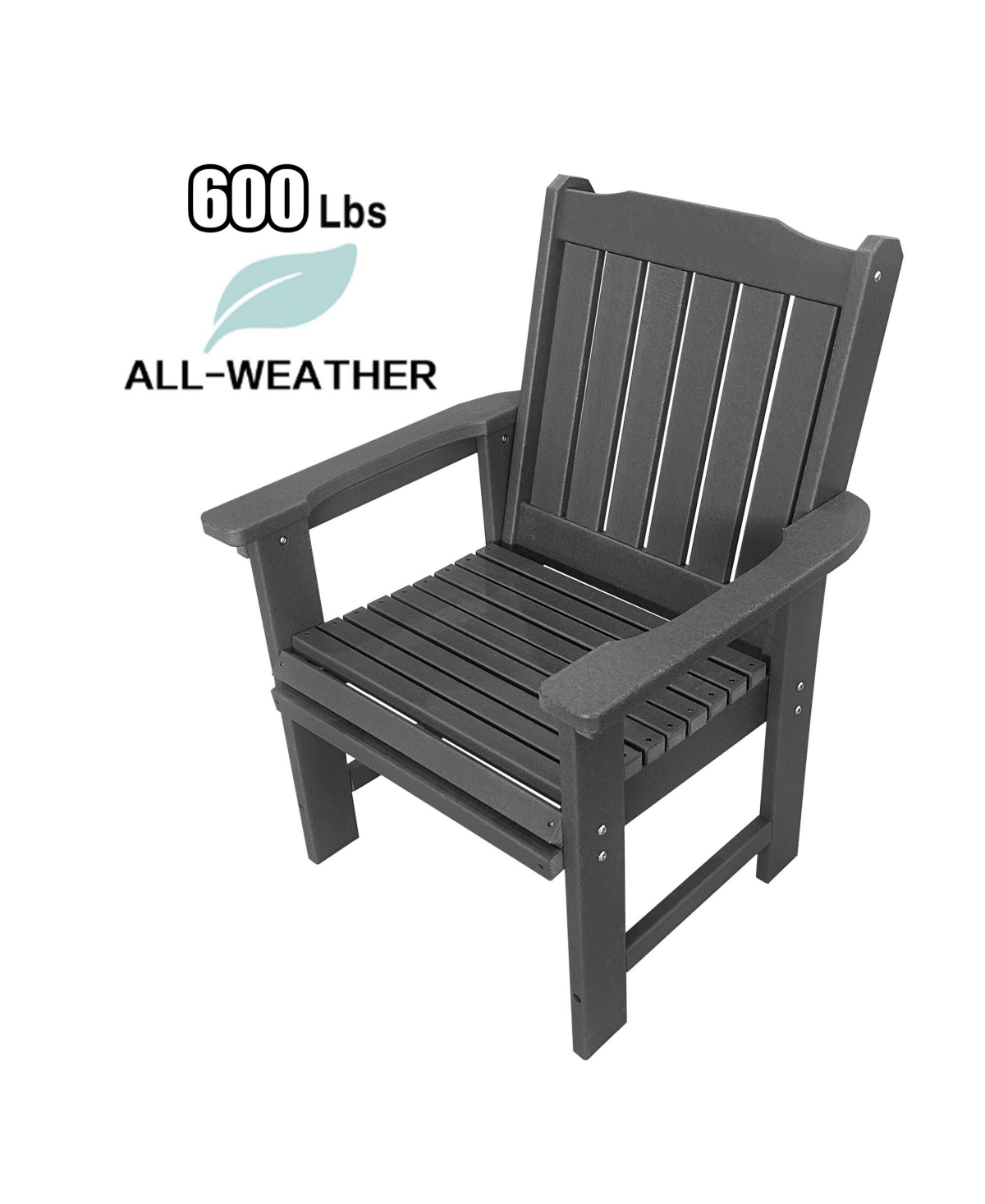 Hdpe All-Weather Outdoor Patio Dining Chair, Heavy-Duty Garden Backyard Armchair with Stainless Steel Hardware, Grey