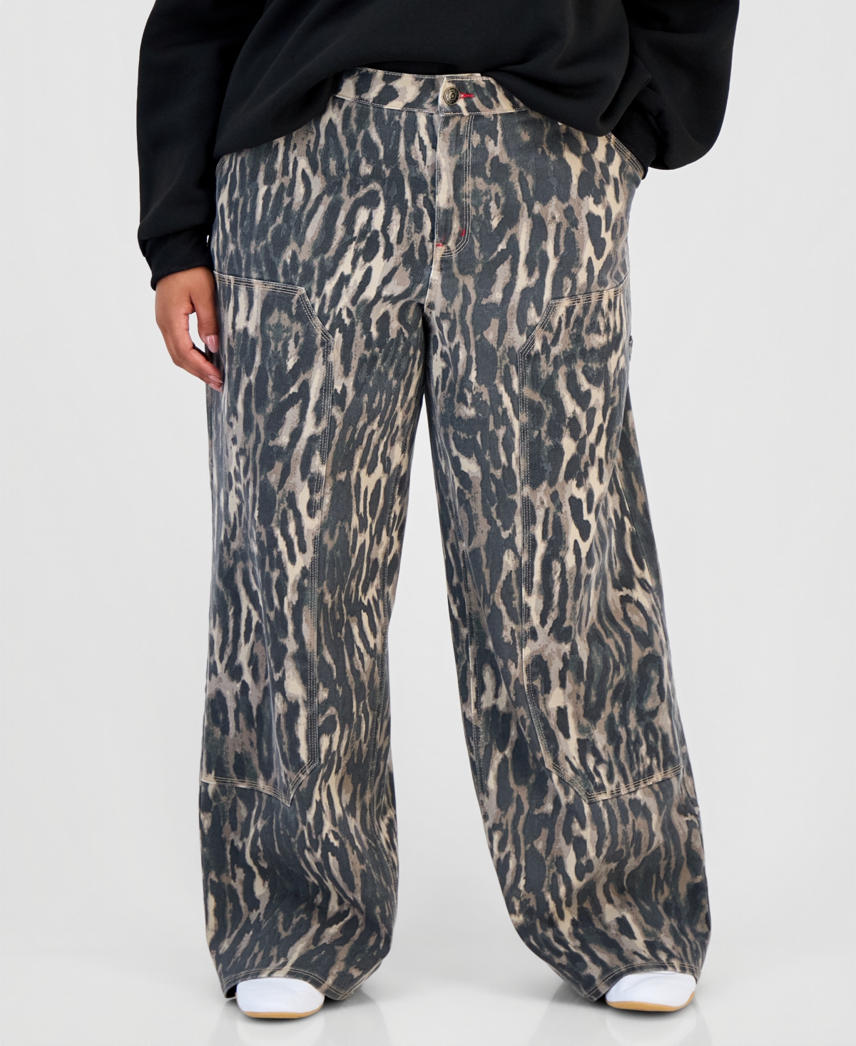 Madden Girl Trendy Plus Ultra 90s Printed Carpenter Jeans