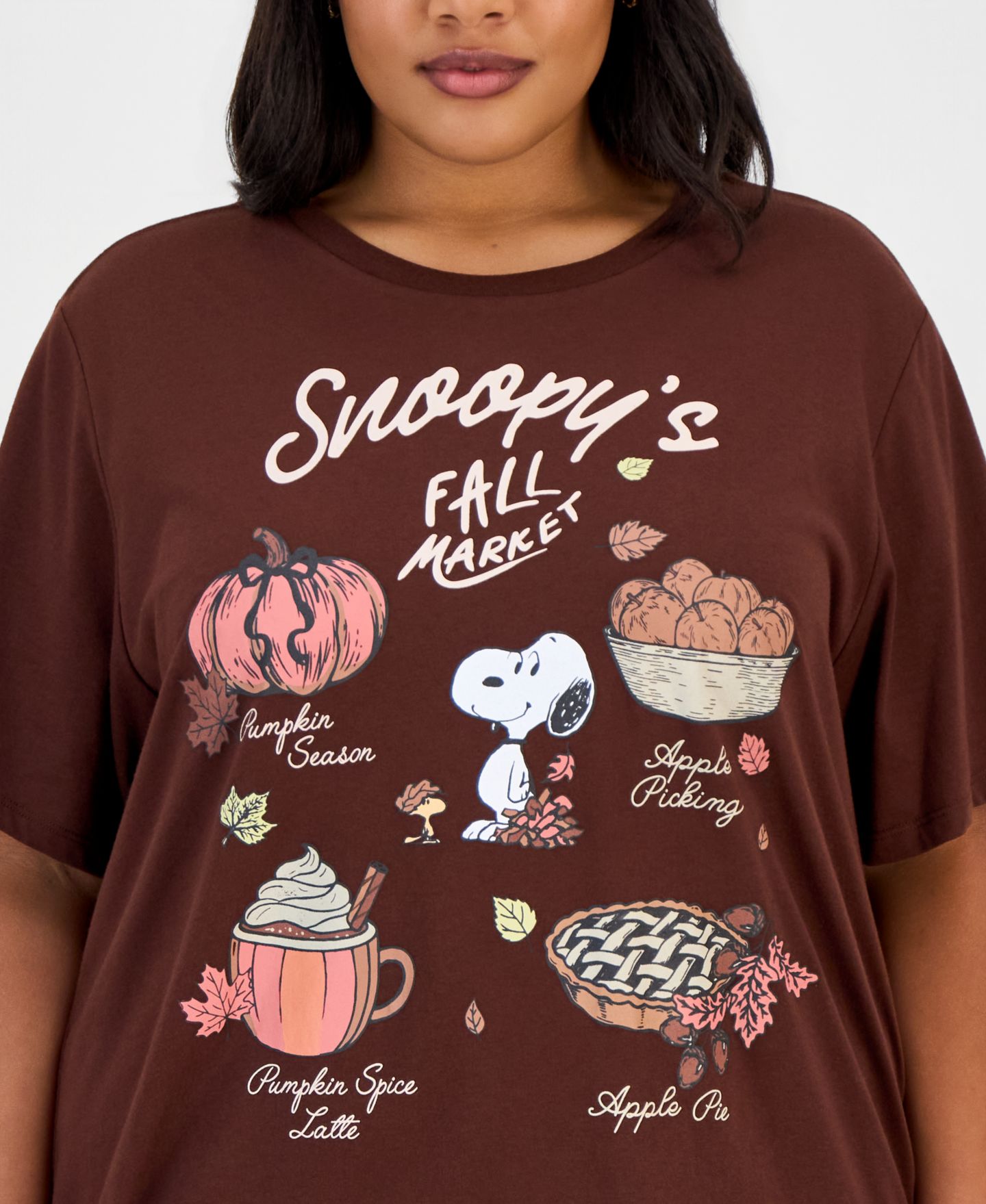 Женская футболка Grayson Threads, The Label Trendy Plus Size Snoopy Fall Market Graphic, цвет: Коричневый — фото 3