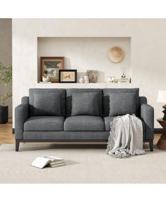80.5'' Fabric Sofa, Modern 3 Seater Couch with Wood Legs, 3 Pillows