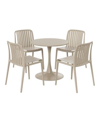 5-Piece Outdoor Metal Dining Table Set And Stackable Resin Patio Chairs