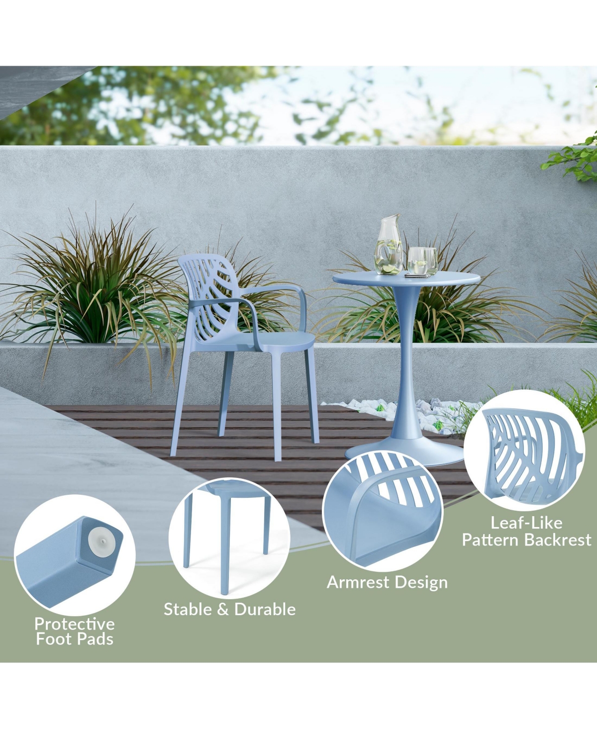 5-Piece Outdoor Resin Square Patio Dining Table Set with Modern Stackable Chairs