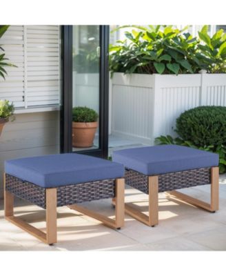Patio Wicker Ottomans Set of 2, Outdoor Ottomans for Patio, Additional Seating, Footrest, Side Table, Removable Cushions
