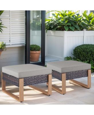 Patio Wicker Ottomans Set of 2, Outdoor Ottomans for Patio, Additional Seating, Footrest, Side Table, Removable Cushions