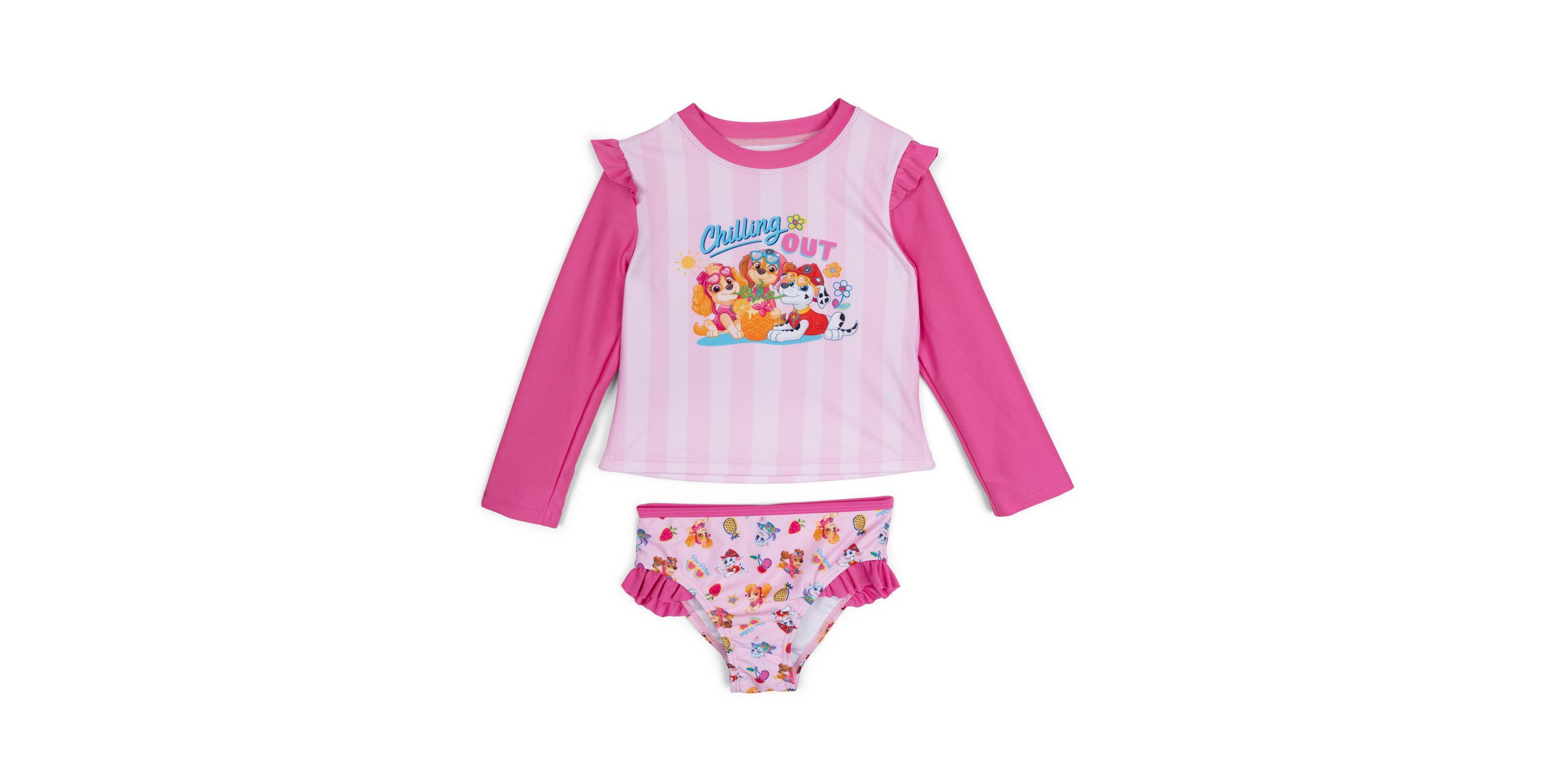 Paw Patrol Girls Swimwear 2-Piece Rash Guard and Bikini Bottom Set Upf 50