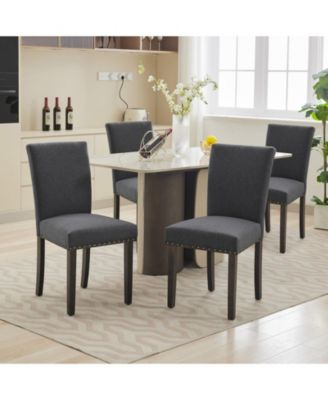 Set of 4/6 Modern Linen Dining Chairs, Parsons Style with Nailhead Trim, Padded Seat, Wood Legs, High Back, Accent Kitchen
