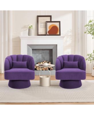 Modern 360 Swivel Barrel Chair 2-Piece, Velvet Upholstered Round Lounge Armchair with Striped Backrest, Comfy Accent Chair